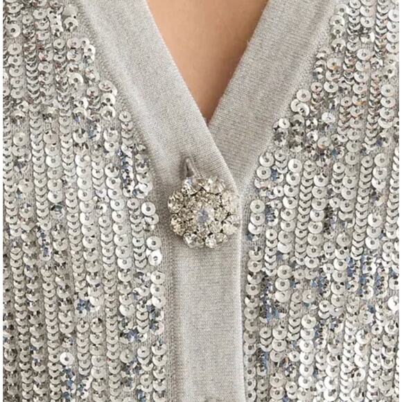 J.Crew Merino Wool V Neck Sweater Vest Silver Sequin Party Preppy Small NWT - Picture 3 of 14